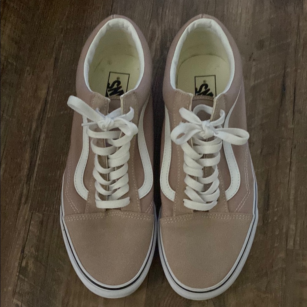Tan and White Vans Low-Top Sneakers